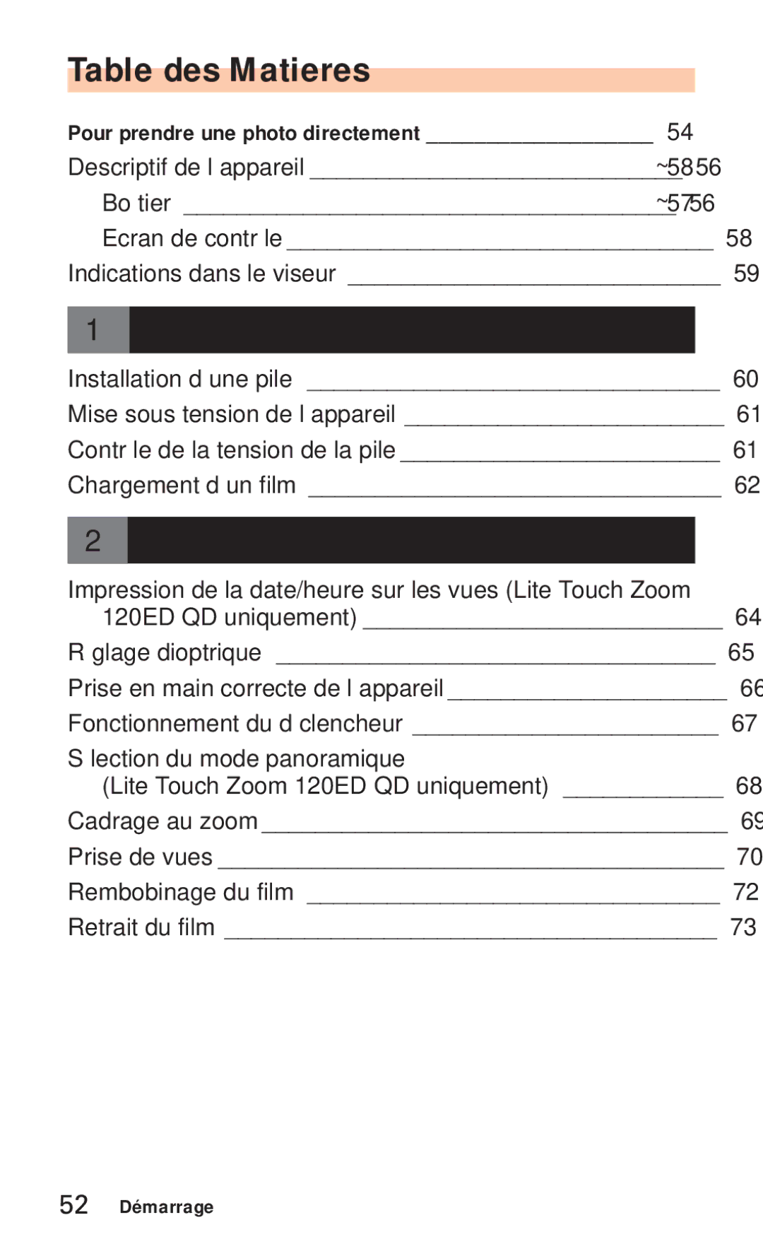 Nikon ED 120 instruction manual Table des Matieres, Préparation 