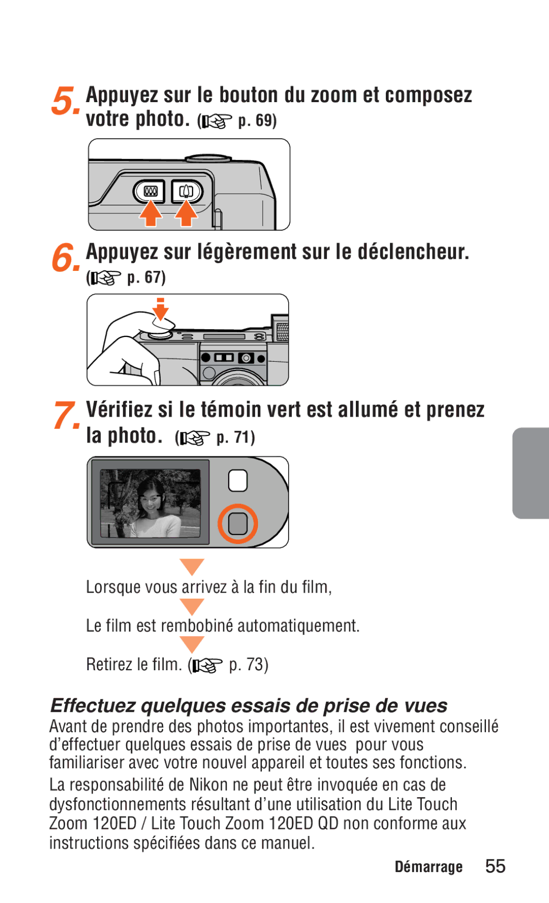 Nikon ED 120 instruction manual Votre photo. p Appuyez sur légèrement sur le déclencheur, La photo. p 