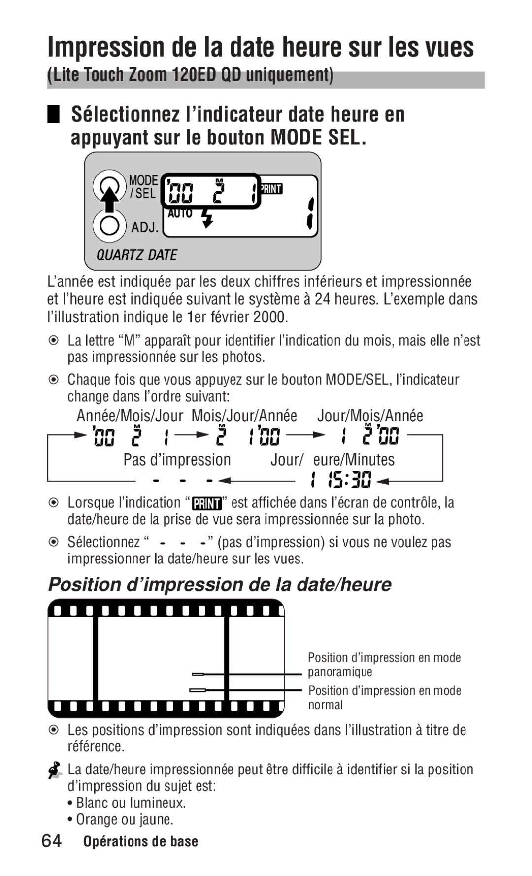 Nikon ED 120 instruction manual Impression de la date/heure sur les vues, Position d’impression de la date/heure 