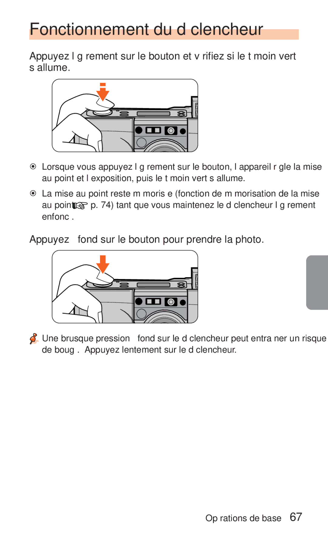 Nikon ED 120 instruction manual Fonctionnement du déclencheur, Appuyez à fond sur le bouton pour prendre la photo 