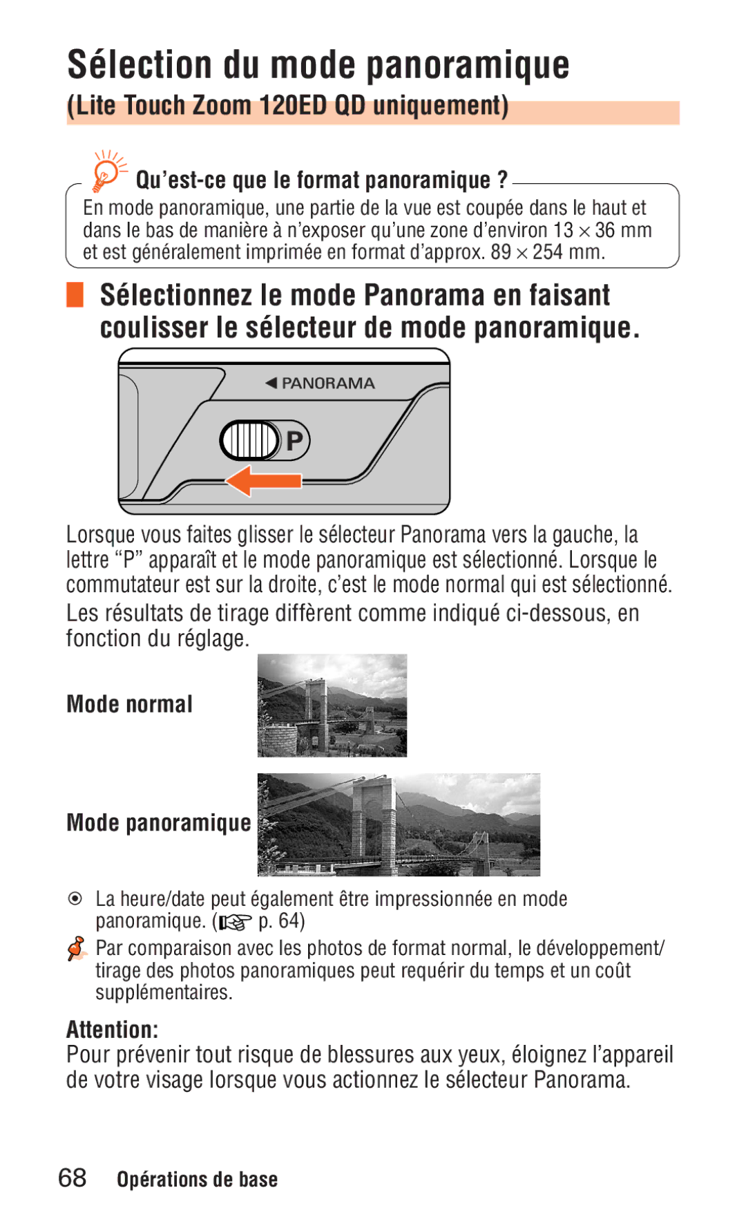 Nikon ED 120 Sélection du mode panoramique, Lite Touch Zoom 120ED QD uniquement, Qu’est-ce que le format panoramique ? 
