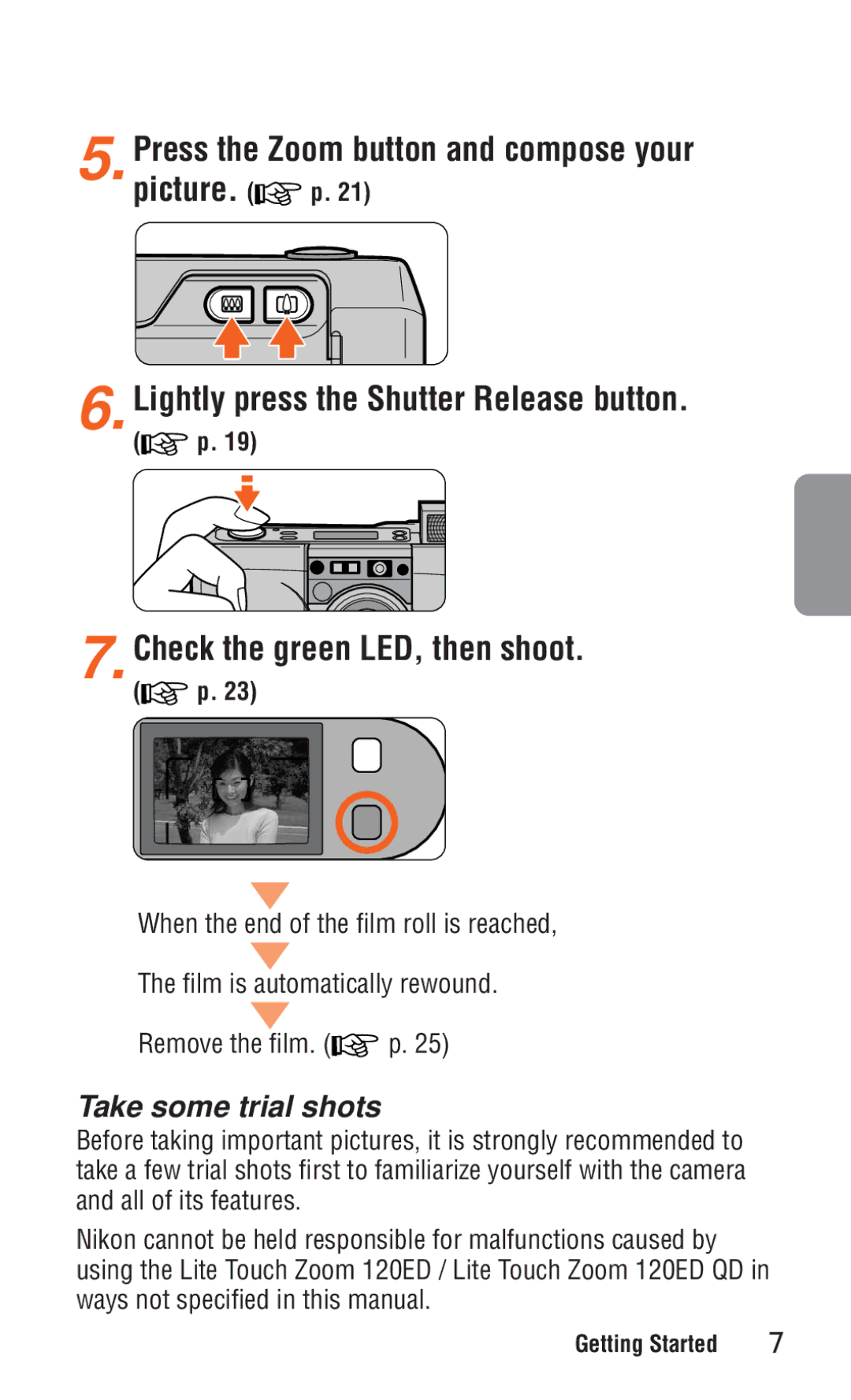 Nikon ED 120 instruction manual Take some trial shots 