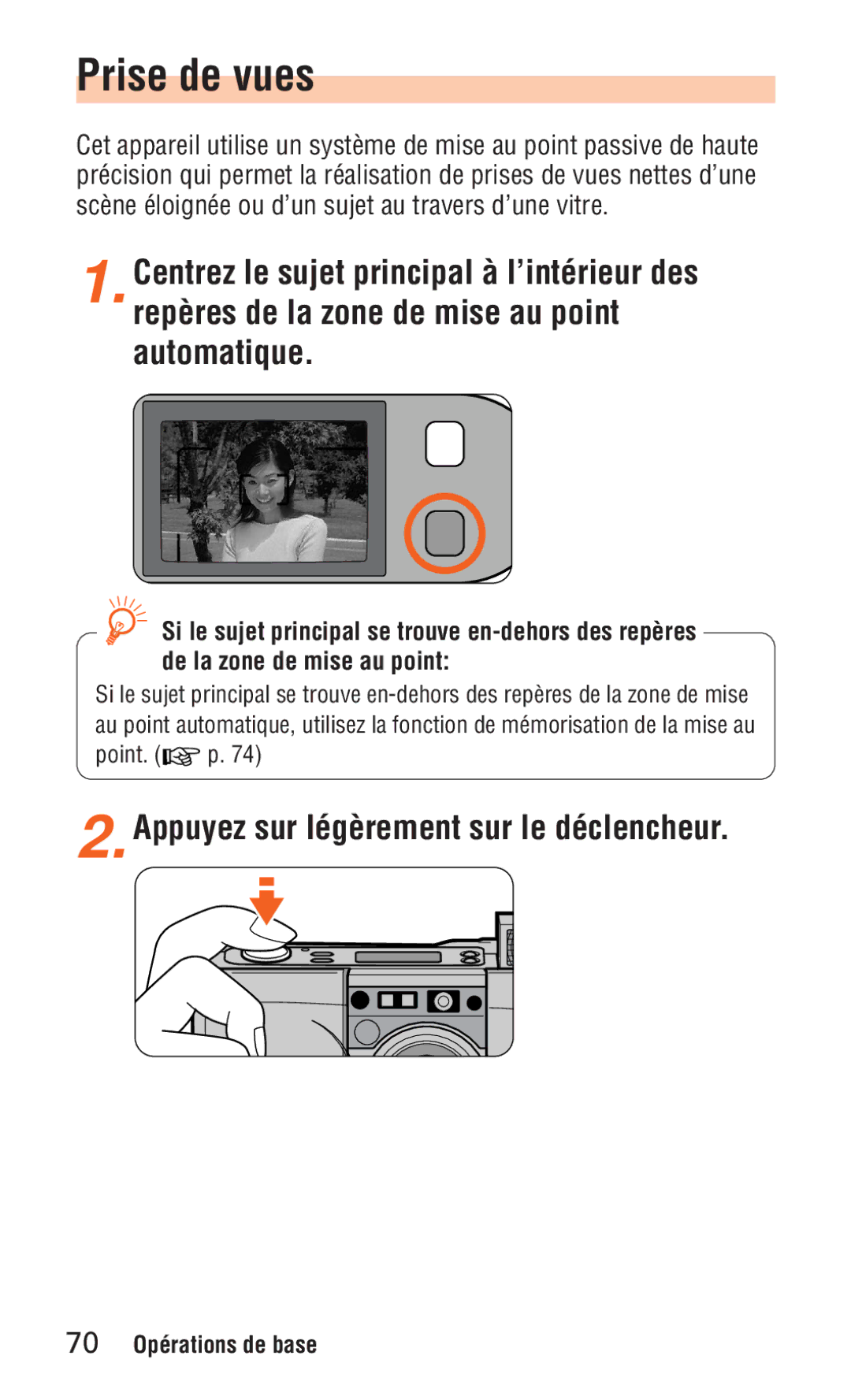 Nikon ED 120 instruction manual Prise de vues, Appuyez sur légèrement sur le déclencheur 