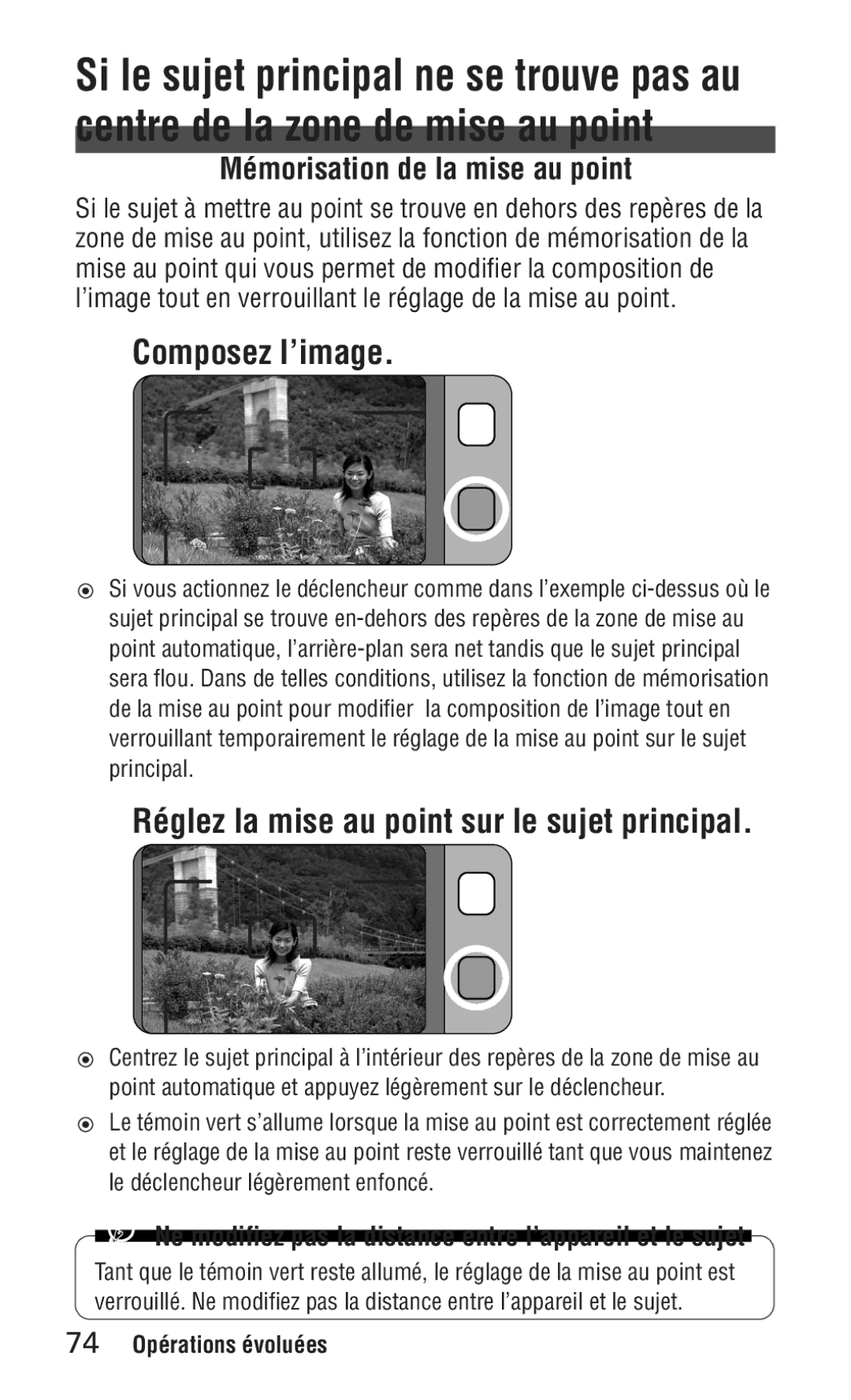 Nikon ED 120 Composez l’image, Mémorisation de la mise au point, Réglez la mise au point sur le sujet principal 