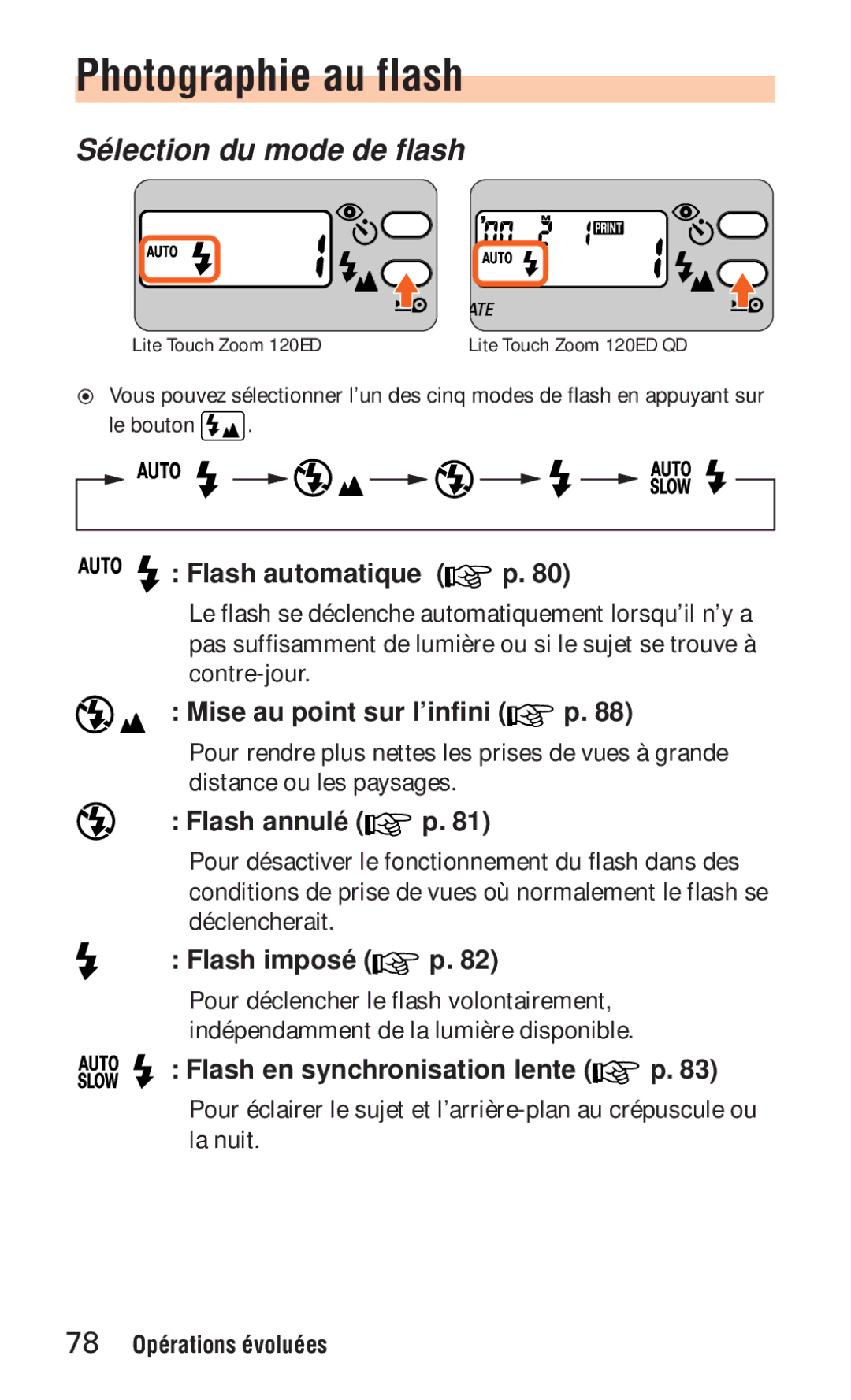 Nikon ED 120 instruction manual Photographie au flash, Sélection du mode de flash 