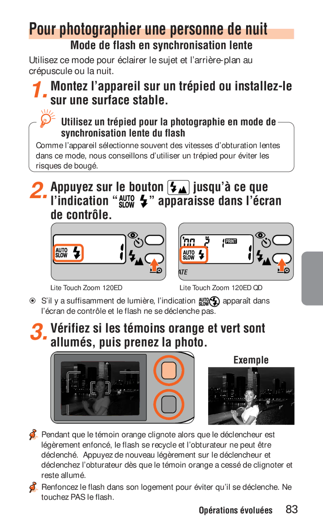 Nikon ED 120 instruction manual Pour photographier une personne de nuit, Mode de flash en synchronisation lente 