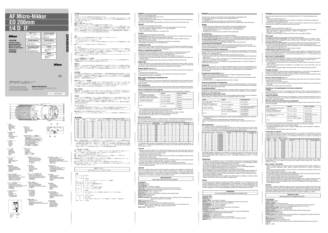 Nikon 1989 instruction manual Manual de instrucciones, Focusimg, Presetting focus range, Scharfeinstellung, Mise au point 