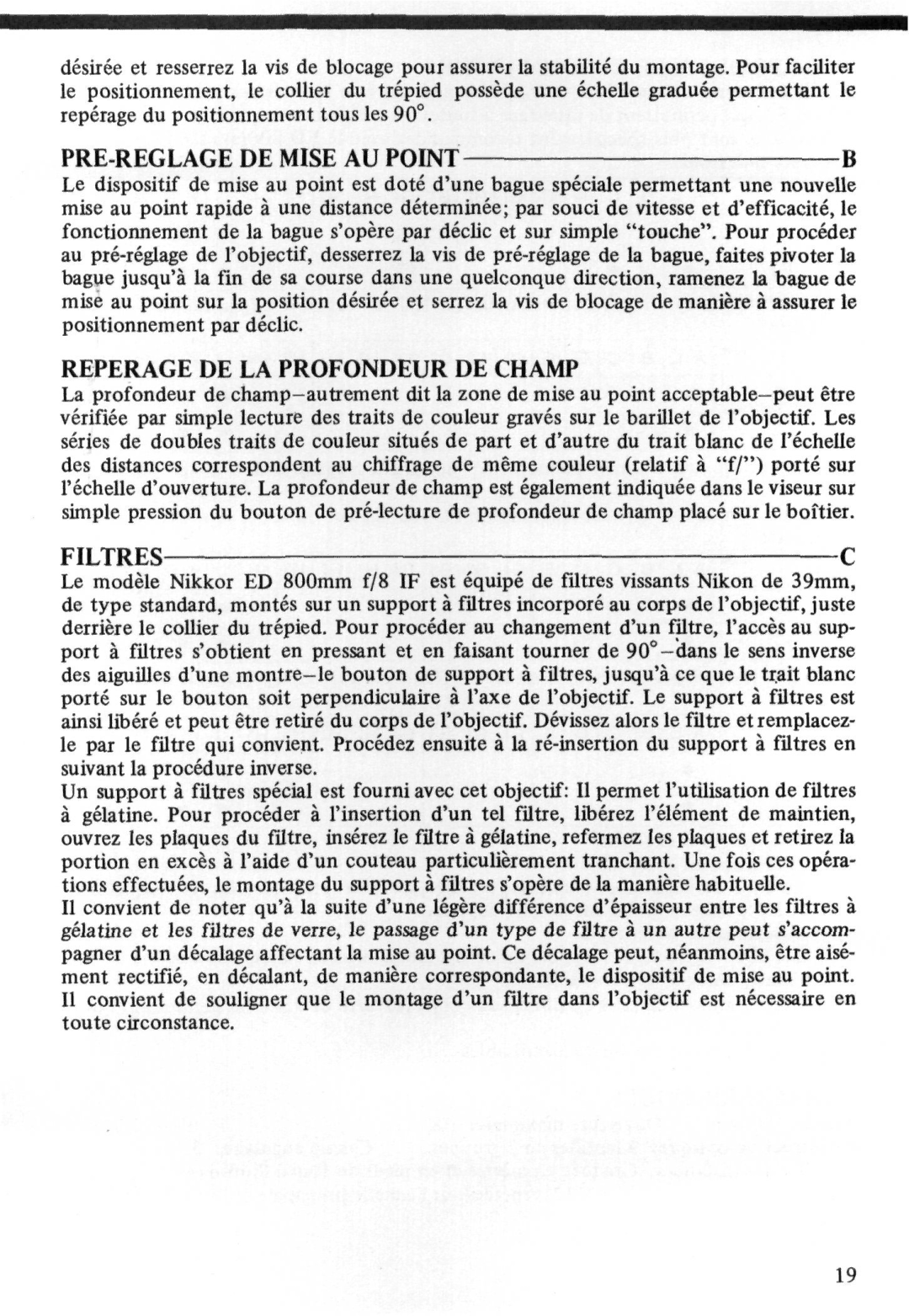 Nikon ED instruction manual PRE-REGLAGE DE Mise AU Point 