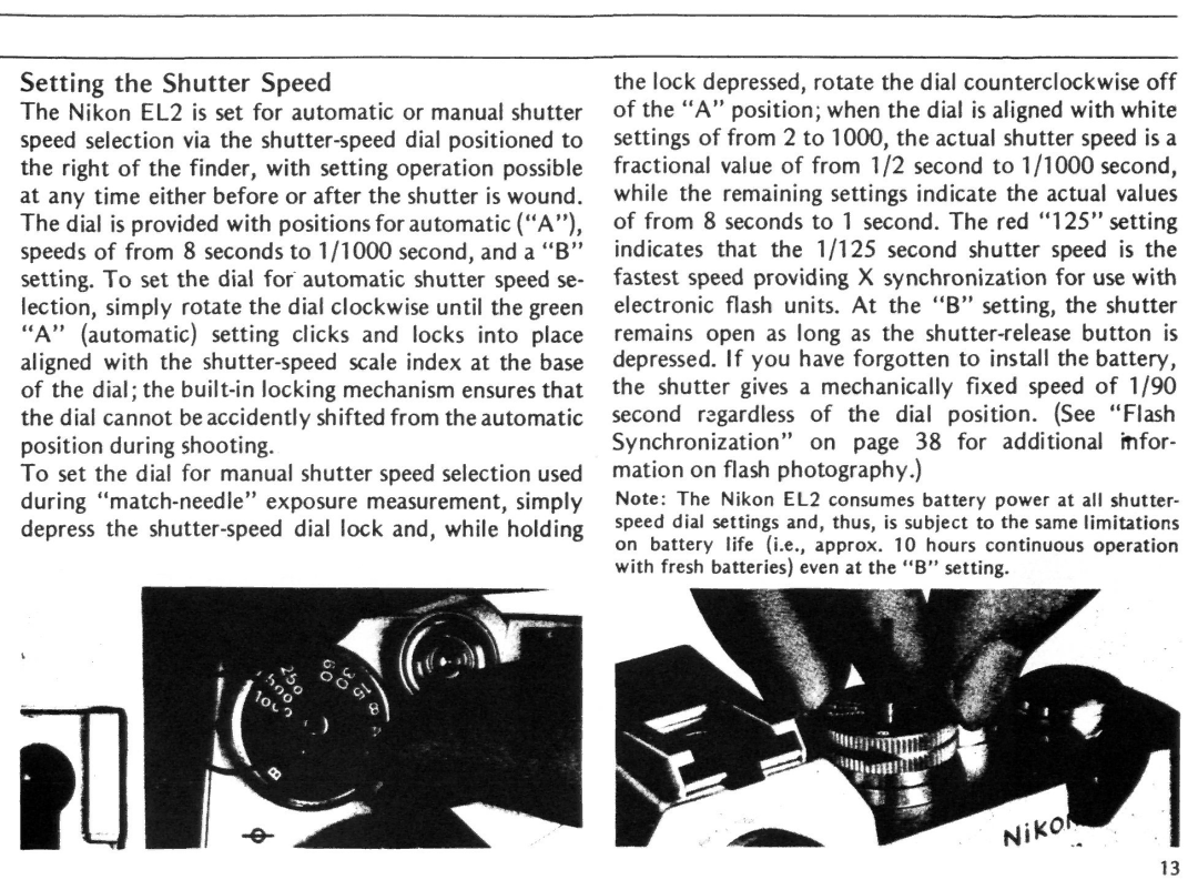 Nikon EL2 instruction manual Setting the Shutter Speed 