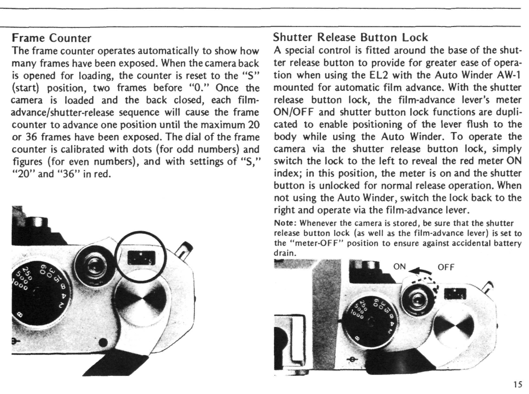 Nikon EL2 instruction manual Frame Counter, Shutter Release Button Lock 