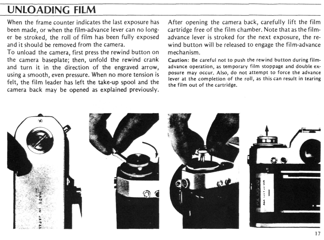 Nikon EL2 instruction manual Unloading Film 