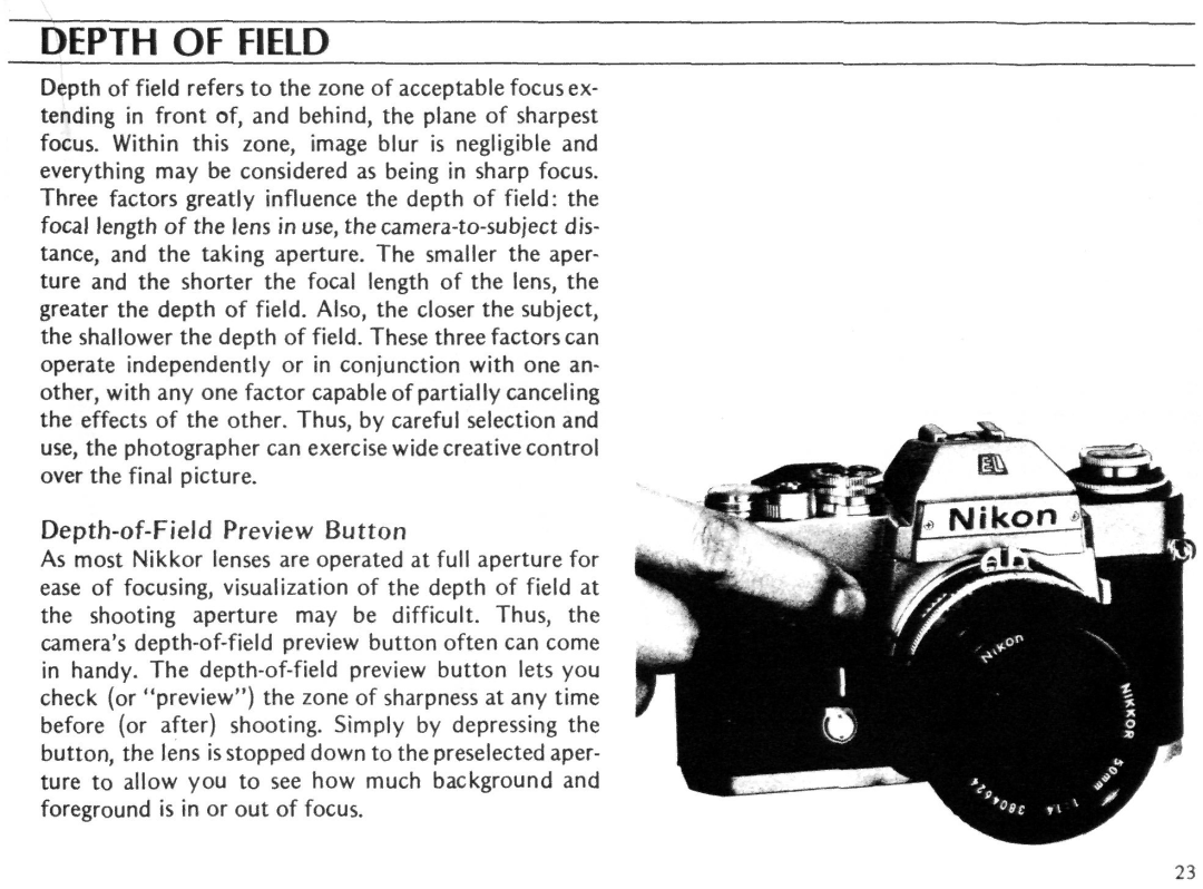 Nikon EL2 instruction manual Depth of Field 