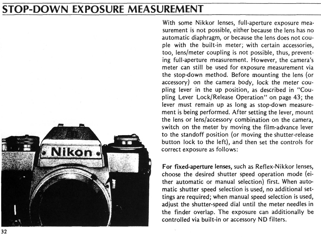 Nikon EL2 instruction manual STOP-DOWN Exposure Measurement 