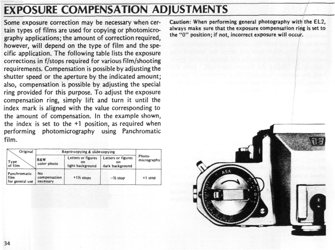 Nikon EL2 instruction manual Exposure Compensation Adjustments, B4W 