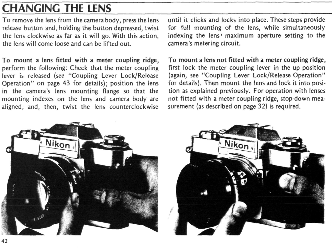 Nikon EL2 instruction manual Changing the Lens 