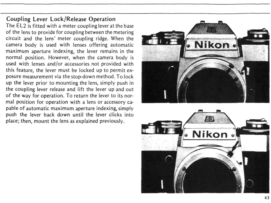 Nikon EL2 instruction manual Coupling Lever Lock/Release Operation 