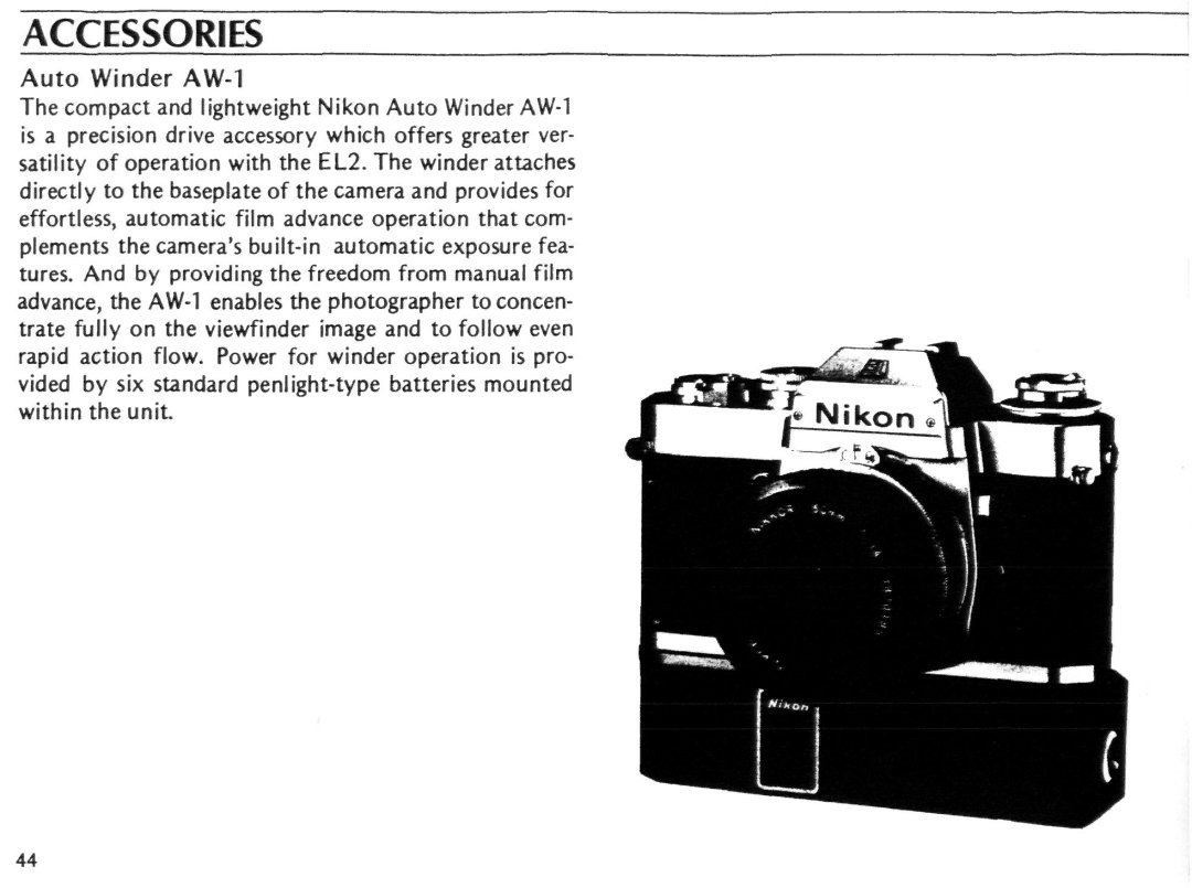 Nikon EL2 instruction manual Accessories, Auto Winder AW-1 