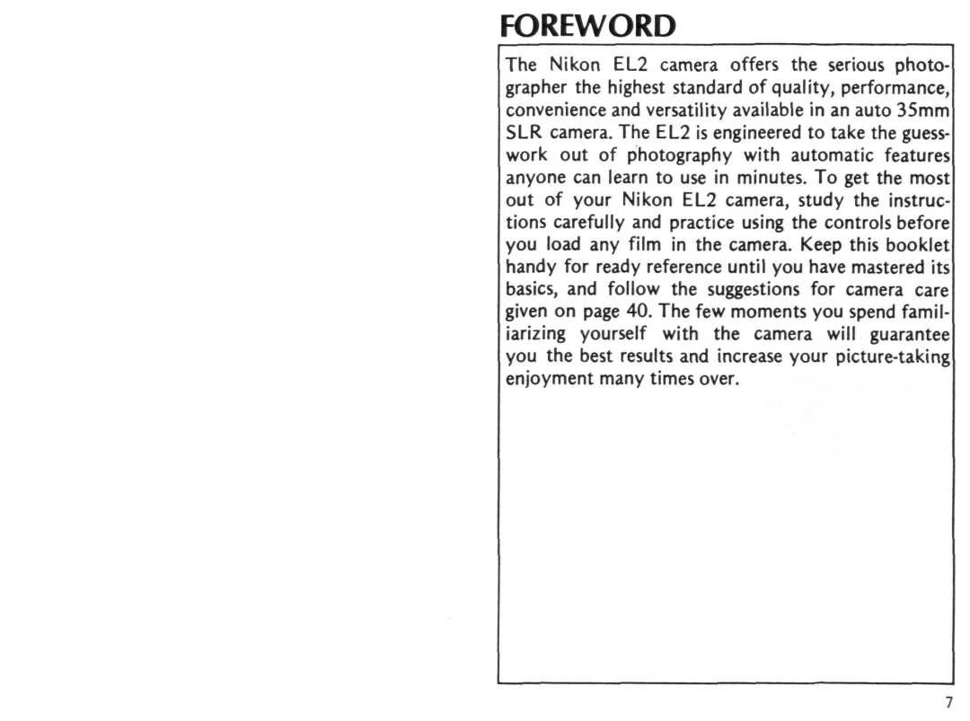 Nikon EL2 instruction manual Foreword 