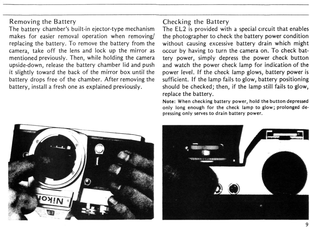 Nikon EL2 instruction manual Removing the Battery 