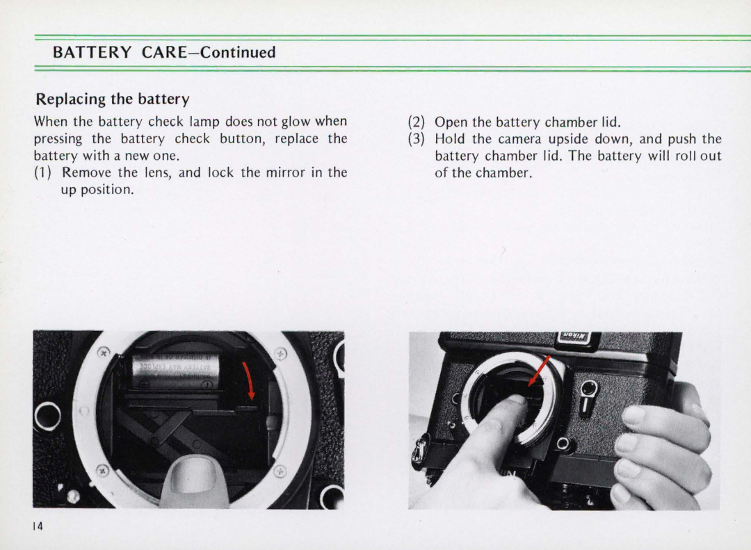 Nikon Elw instruction manual Battery Care Replacing the battery 