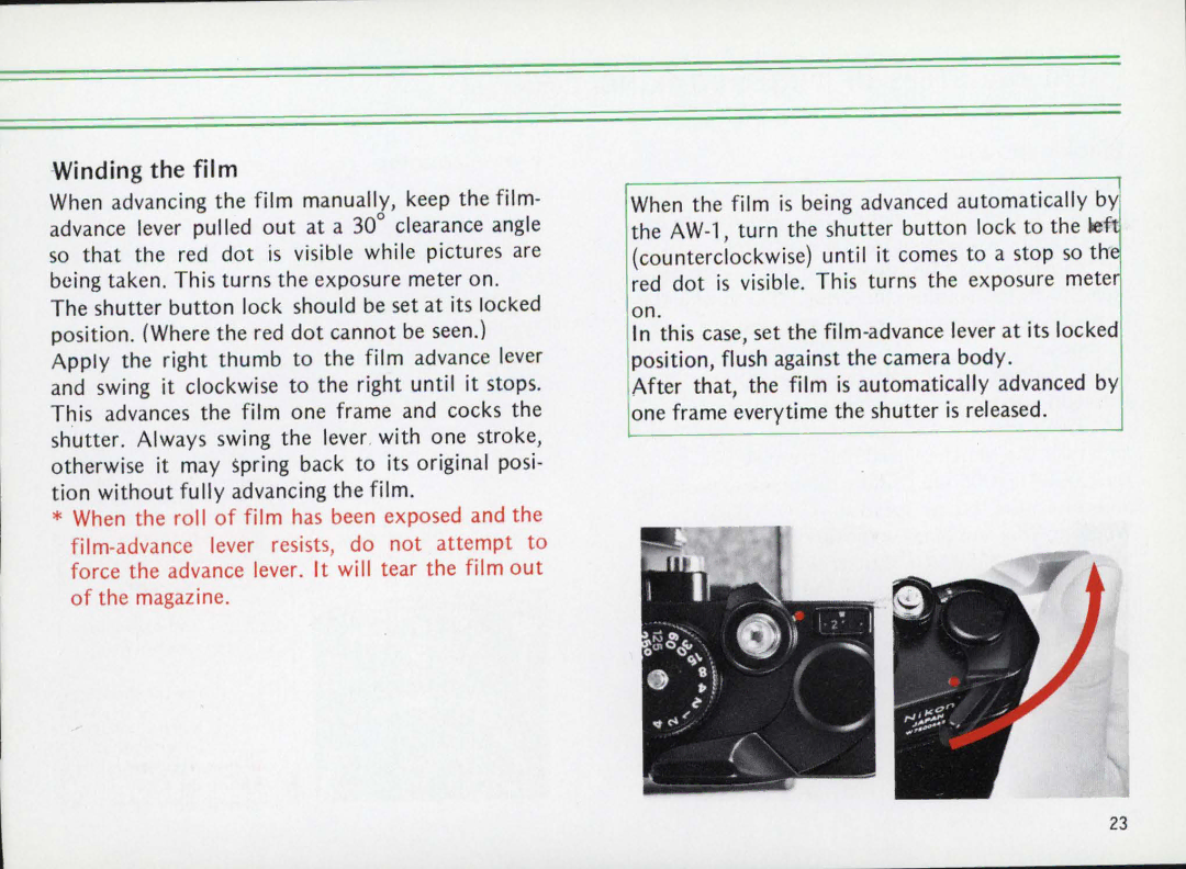 Nikon Elw instruction manual Winding the film 