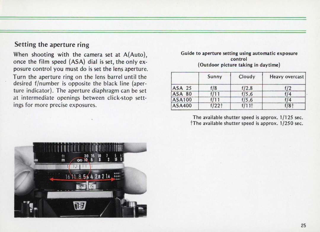 Nikon Elw instruction manual Setting the aperture ring 