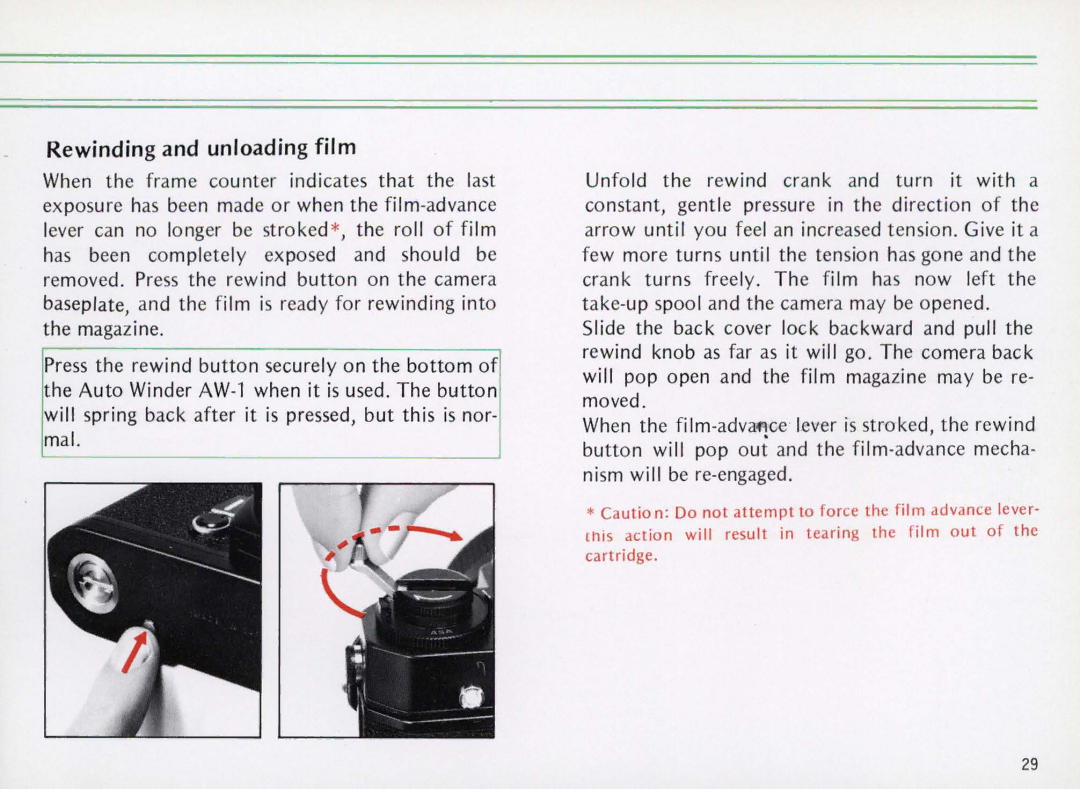 Nikon Elw instruction manual Rewinding and unloading film 