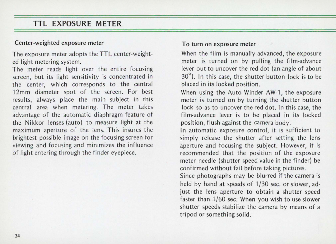 Nikon Elw instruction manual TTL Exposure Meter 