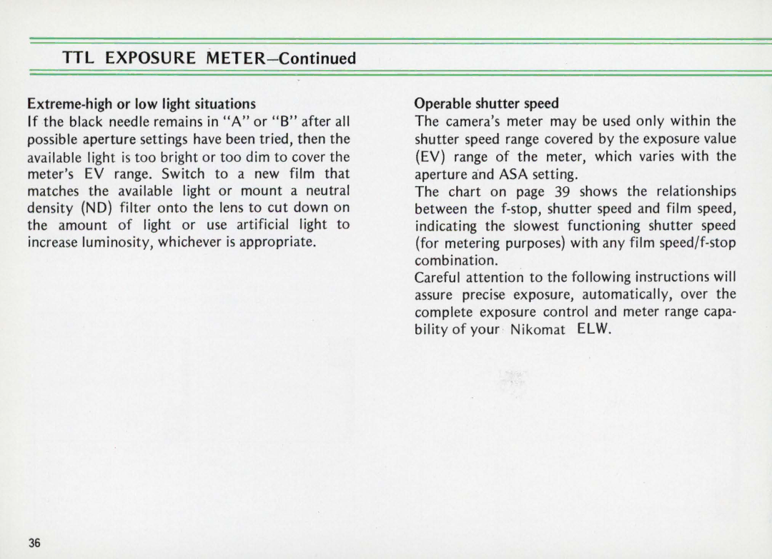 Nikon Elw instruction manual TTL Exposure Meter 