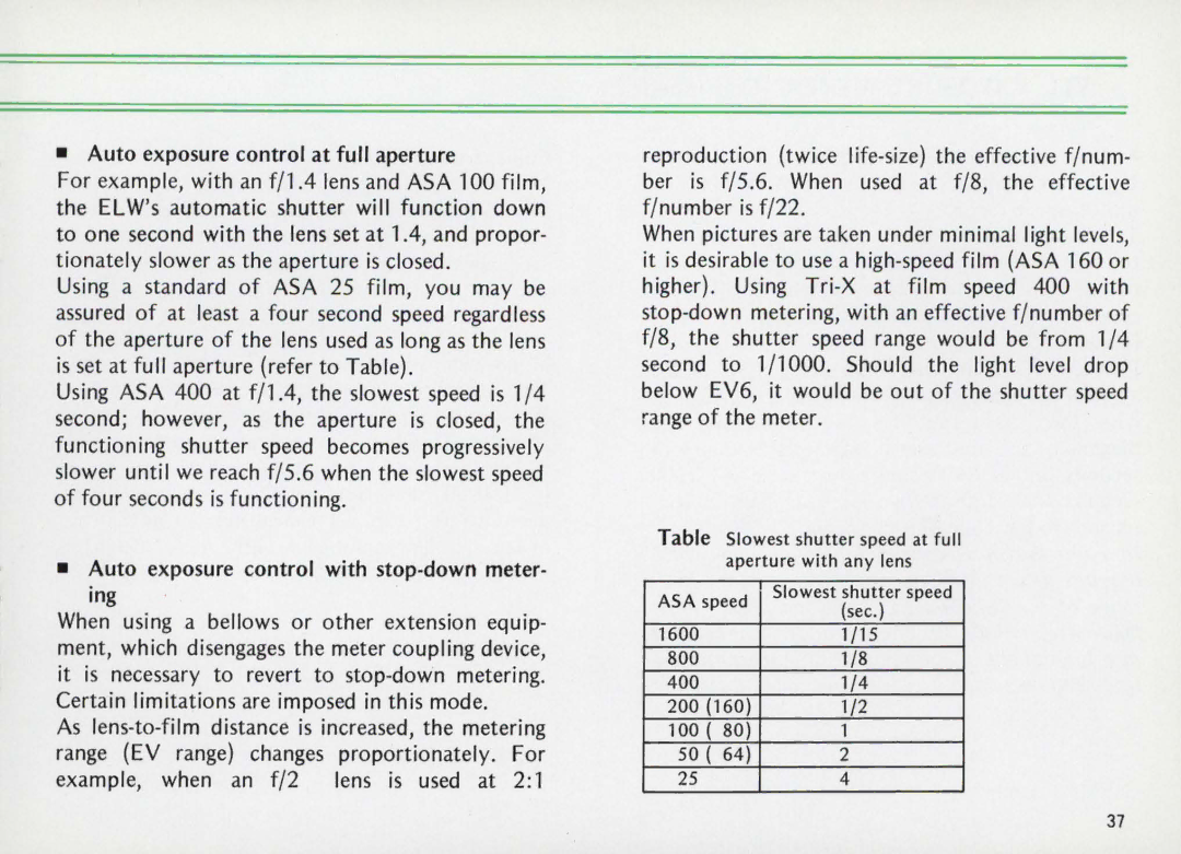 Nikon Elw instruction manual 800 400 200 160 100 