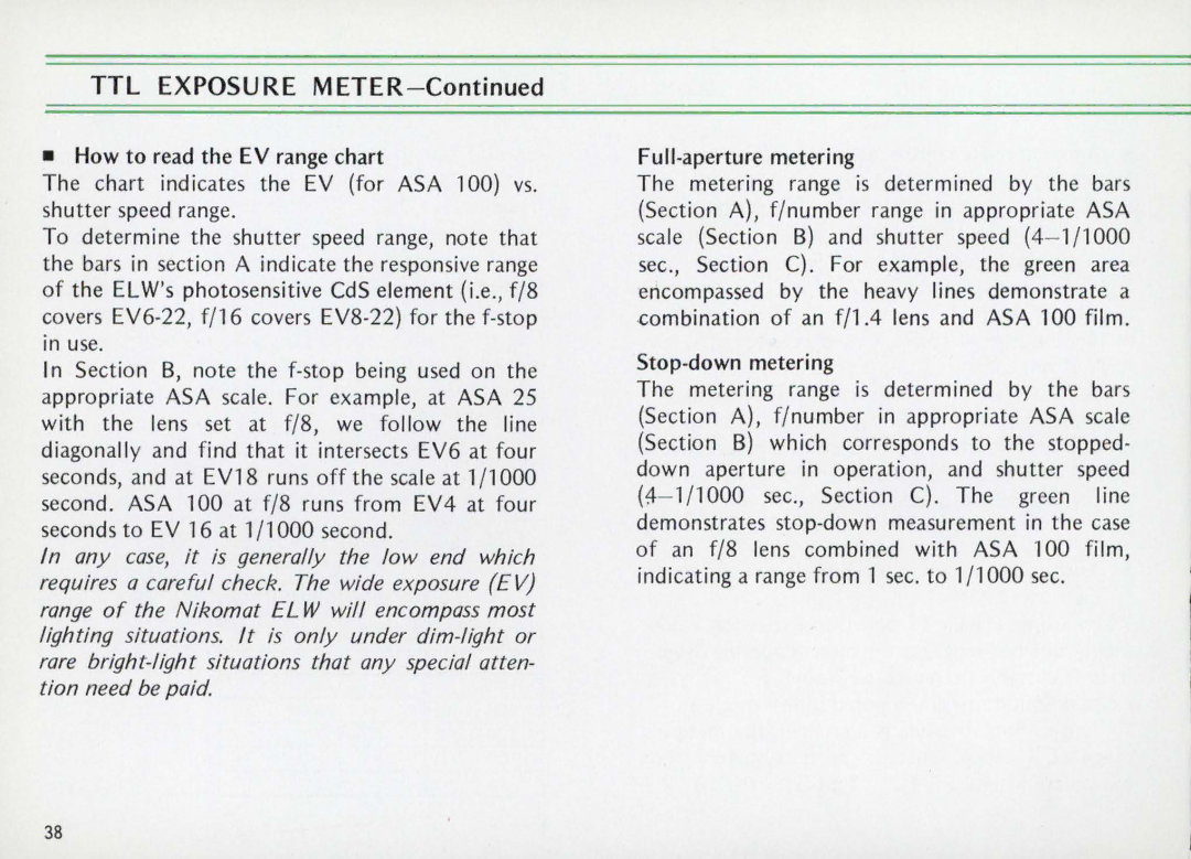 Nikon Elw instruction manual TTL Exposure Meter 