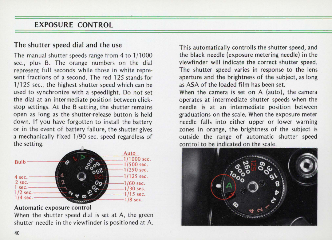 Nikon Elw instruction manual Shutter speed dial and the use, Exposure Control 