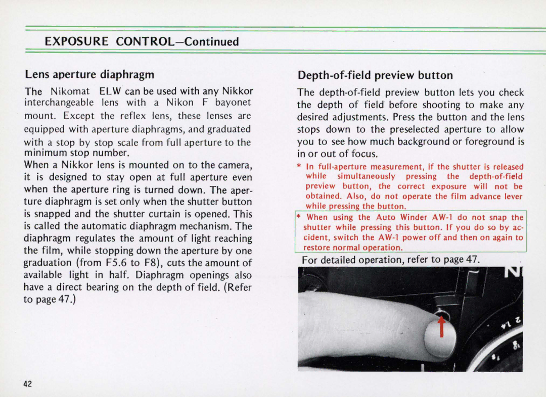 Nikon Elw instruction manual Exposure Control Lens aperture diaphragm 