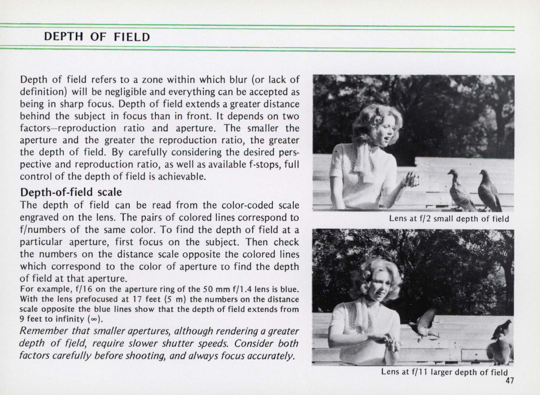 Nikon Elw instruction manual Depth of Field, Depth-of-field scale 