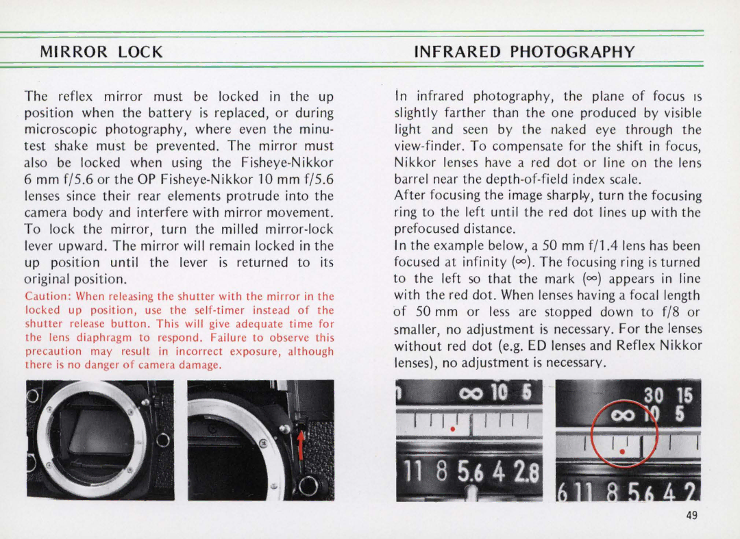 Nikon Elw instruction manual Mirror Lock, Infrared Photography 