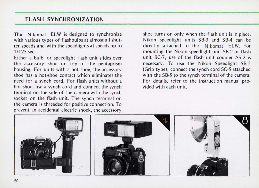 Nikon Elw instruction manual Flash Synchronization 