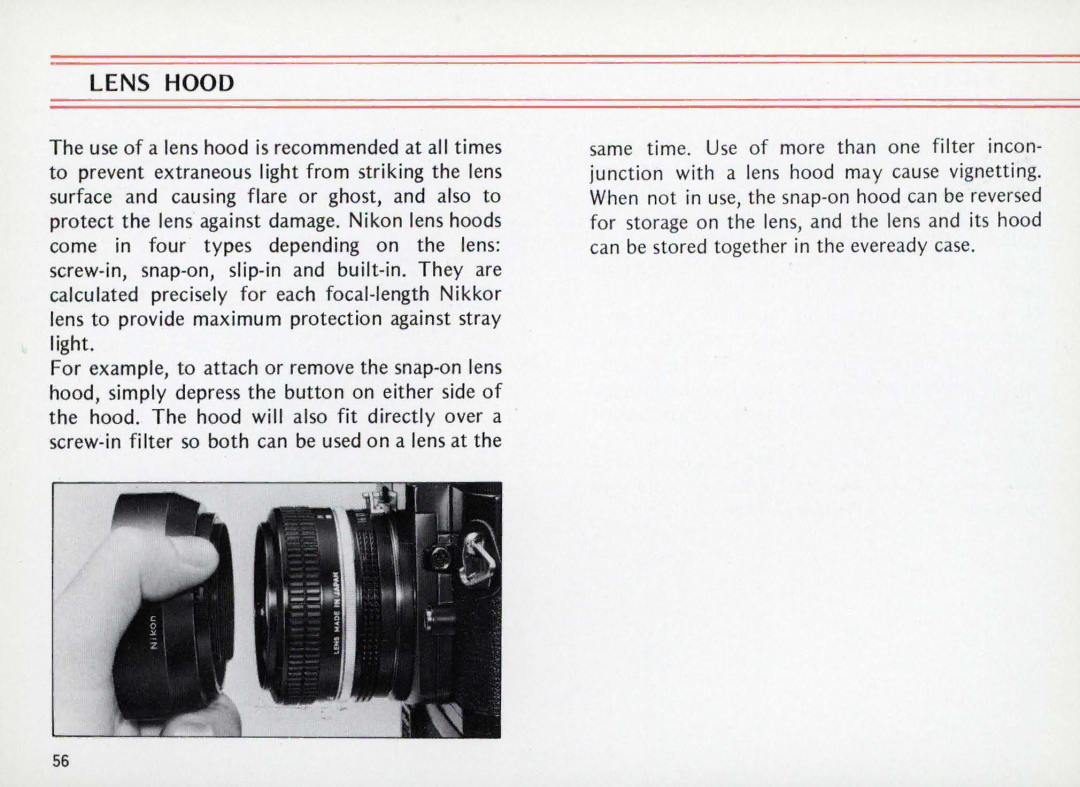 Nikon Elw instruction manual Lens Hood 