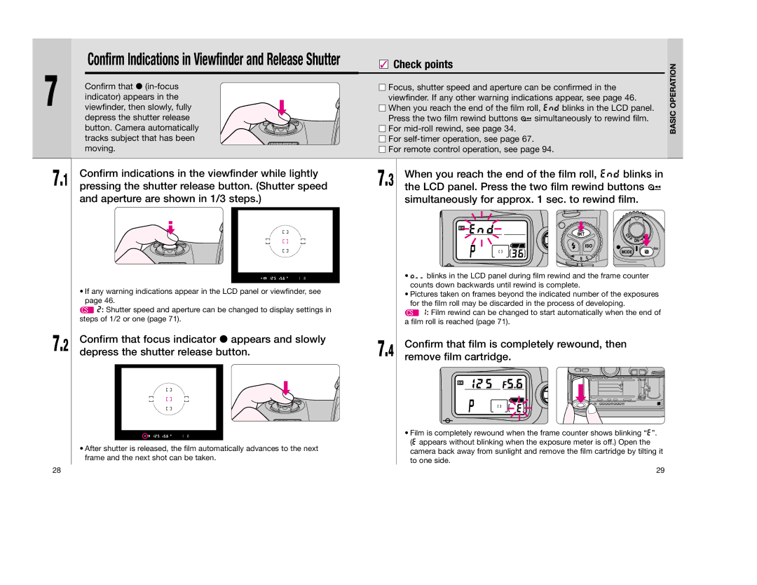 Nikon F 100 Confirm indications in the viewfinder while lightly, Pressing the shutter release button. Shutter speed 