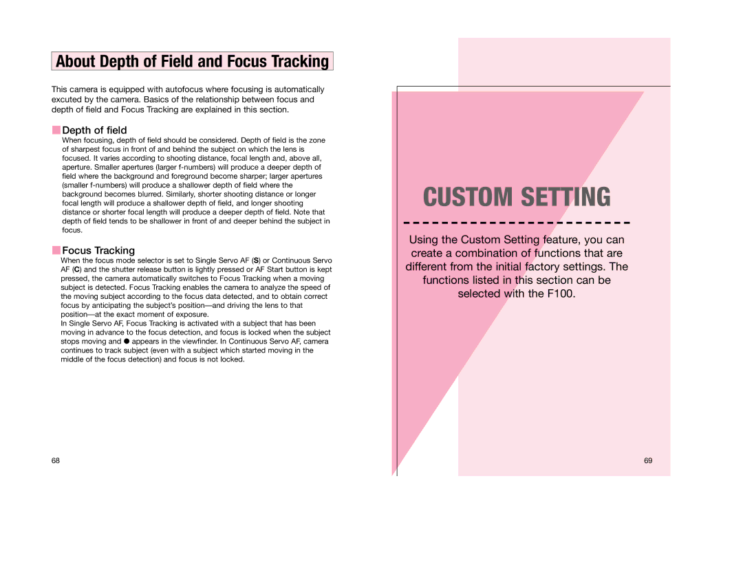 Nikon F 100 instruction manual About Depth of Field and Focus Tracking, Depth of field 