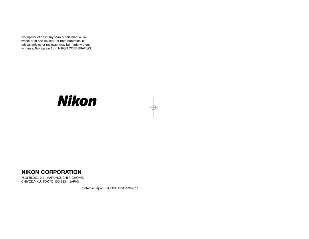 Nikon F 100 instruction manual Nikon Corporation 