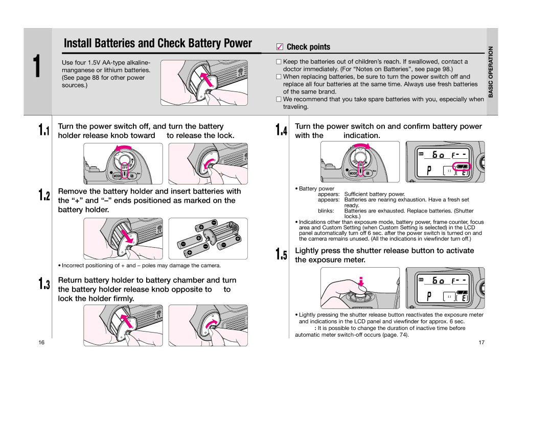 Nikon F 100 instruction manual Lightly press the shutter release button to activate, Exposure meter 