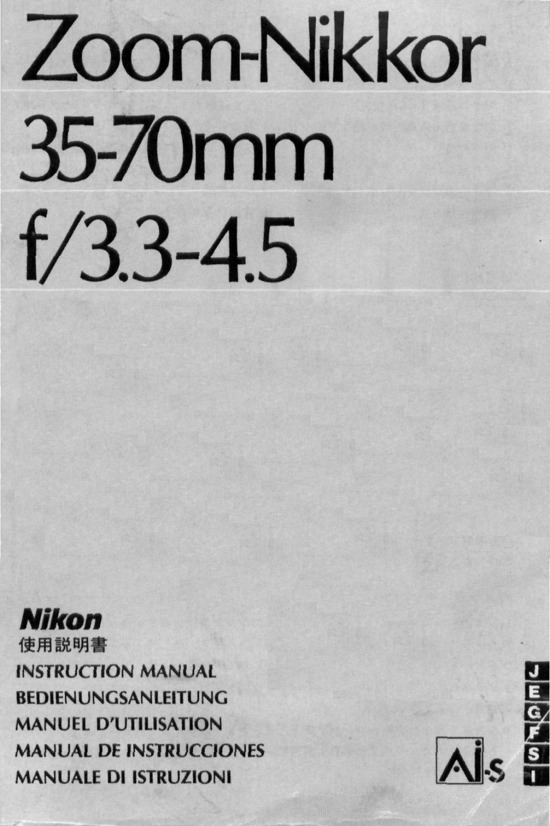 Nikon instruction manual Zoom-Nikkor 35-70mm f/33-4.5 