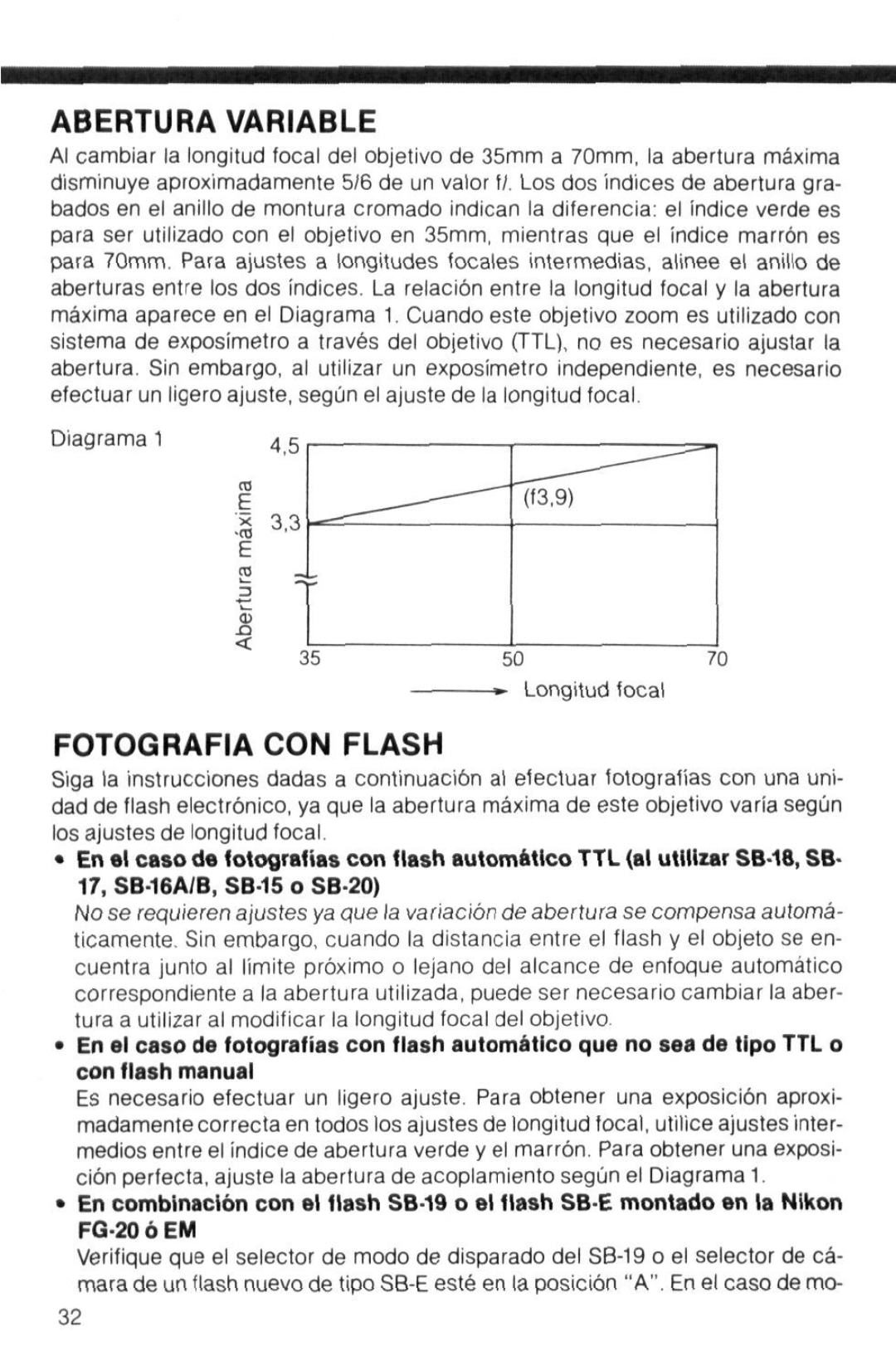 Nikon instruction manual Abertura Variable, Fotografia CON Flash 