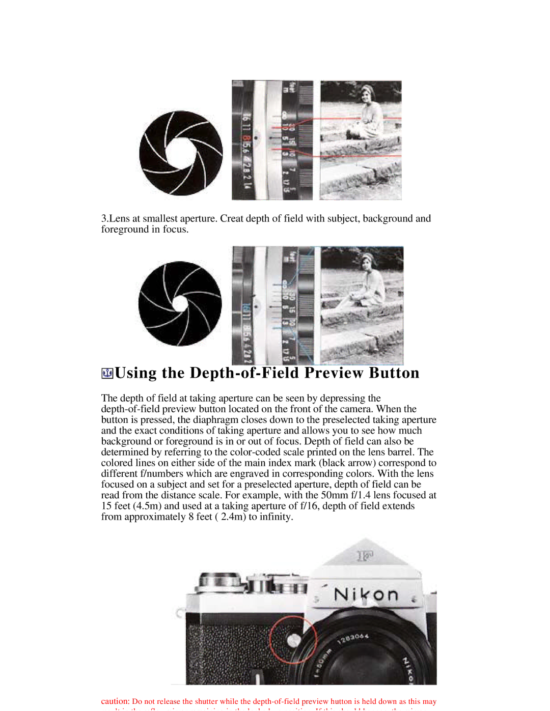 Nikon instruction manual Using the Depth-of-Field Preview Button 