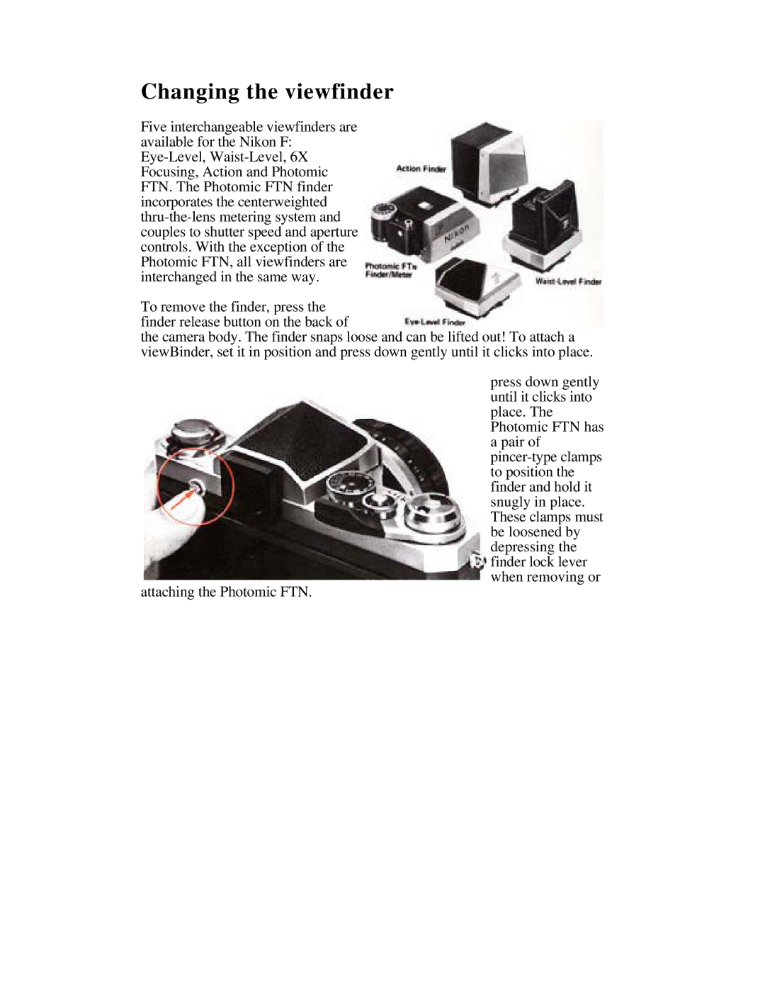 Nikon instruction manual Changing the viewfinder 