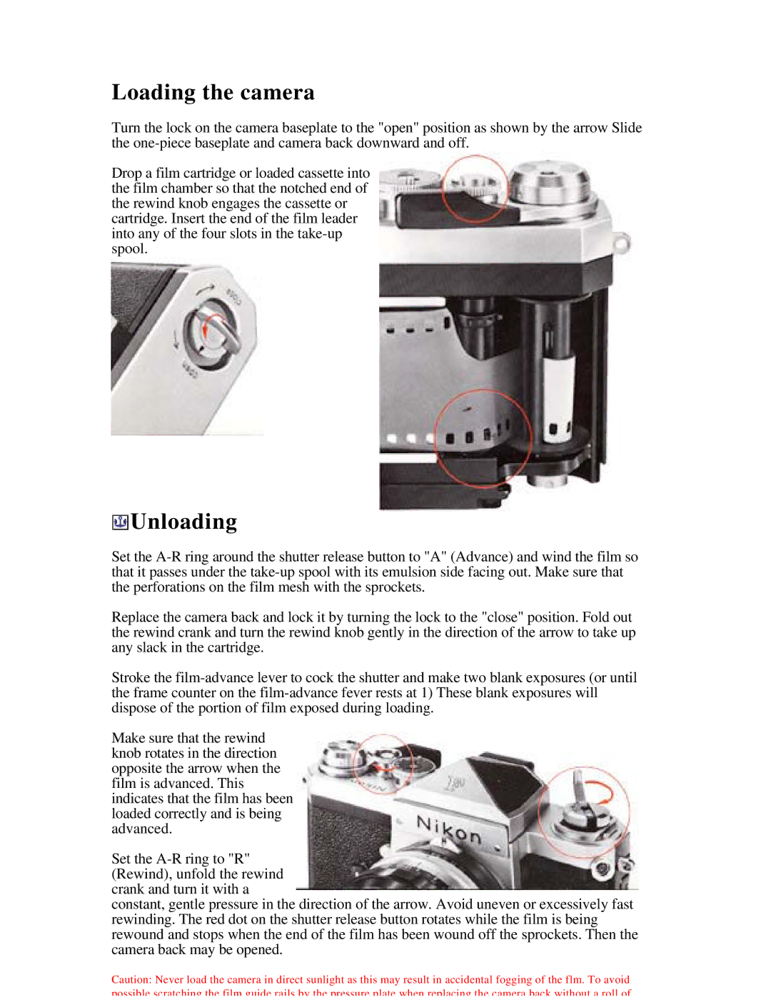 Nikon f instruction manual Loading the camera, Unloading 