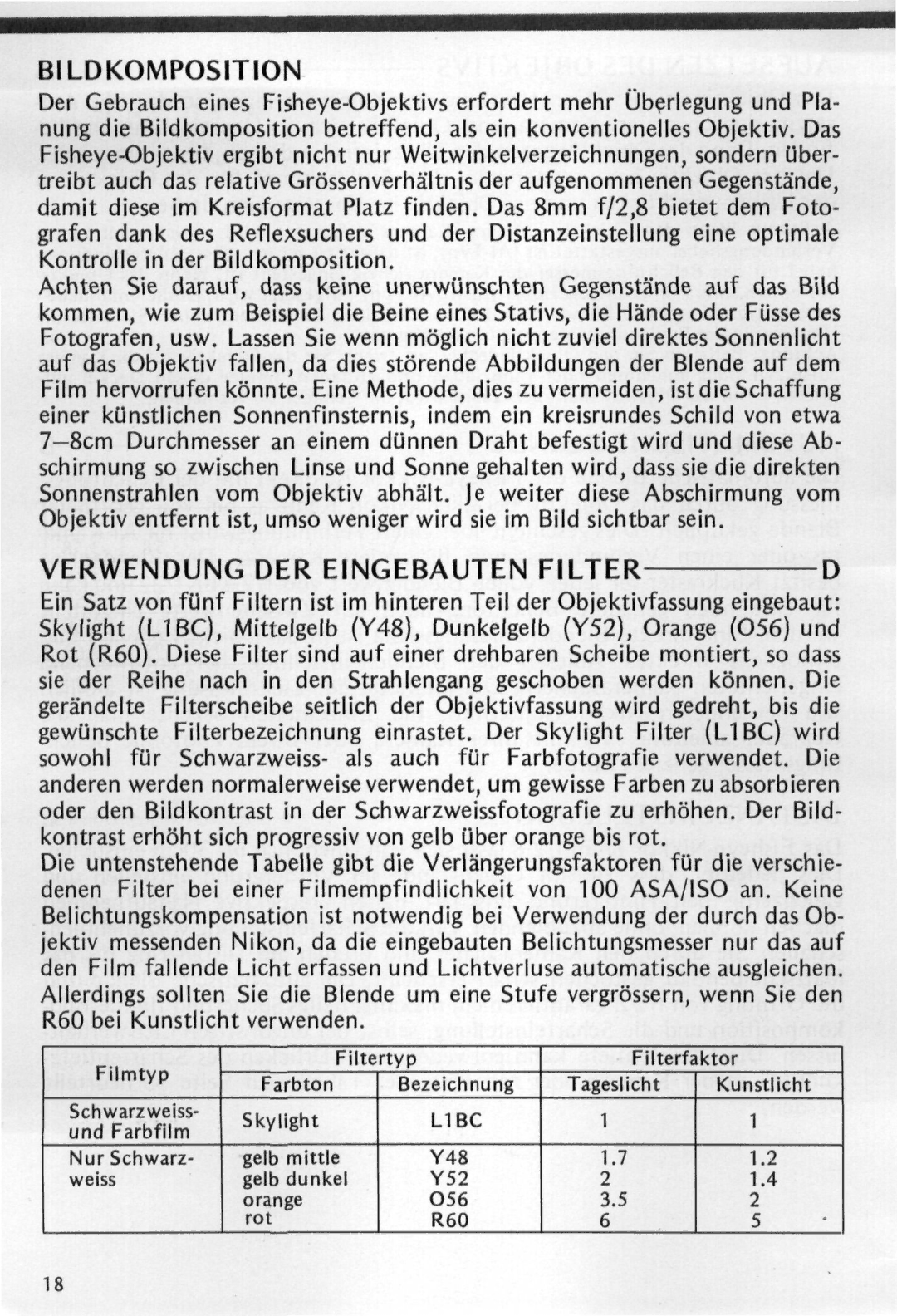 Nikon f instruction manual Bildk OMP Osition, Verwendung DER Eingebauten Filter 