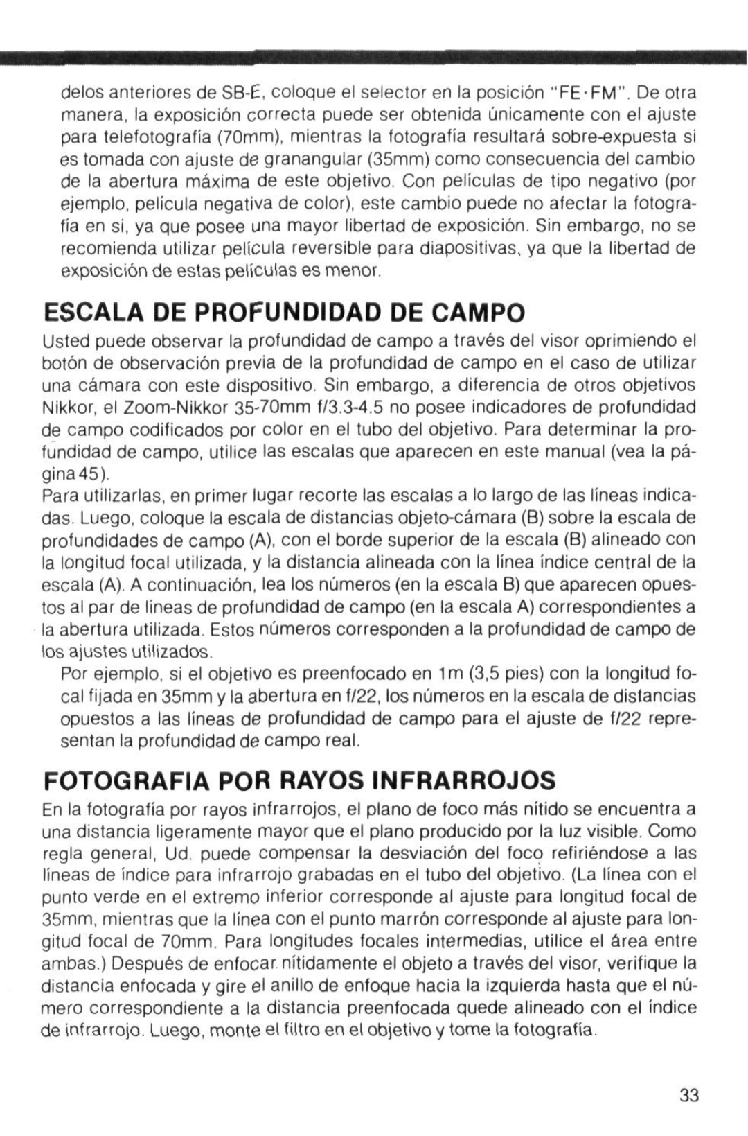 Nikon instruction manual Escala De Profundidad De Campo, Fotografia Por Rayos Infrarrojos 