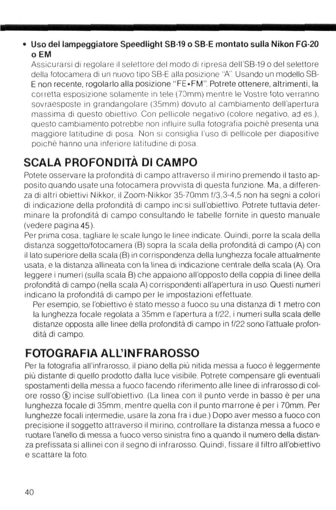 Nikon instruction manual Scala Profondita Di Campo, Fotografia Allinfrarosso 