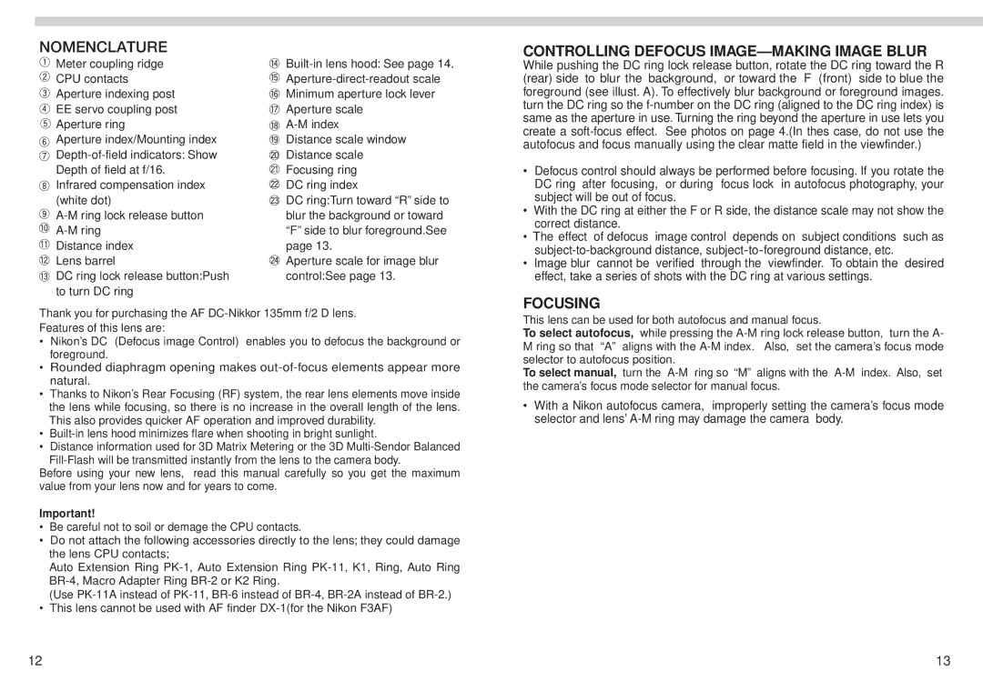 Nikon f/2 D instruction manual Controlling Defocus IMAGE-MAKING Image Blur, Focusing 